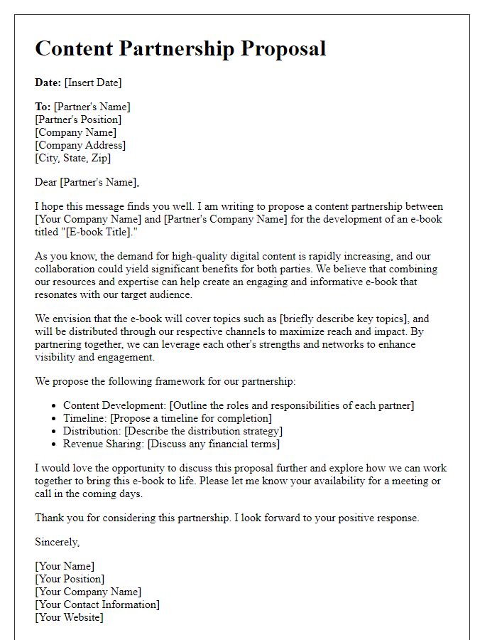 Letter template of content partnership for e-book development