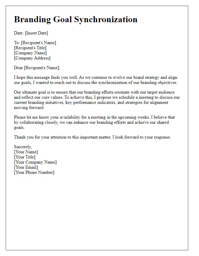 Letter template of branding goal synchronization