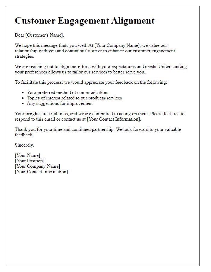 Letter template of customer engagement alignment