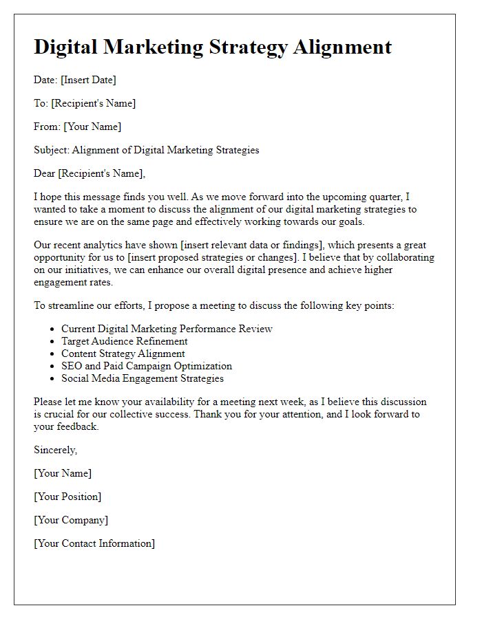 Letter template of digital marketing strategy alignment
