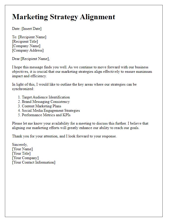 Letter template of marketing strategy alignment