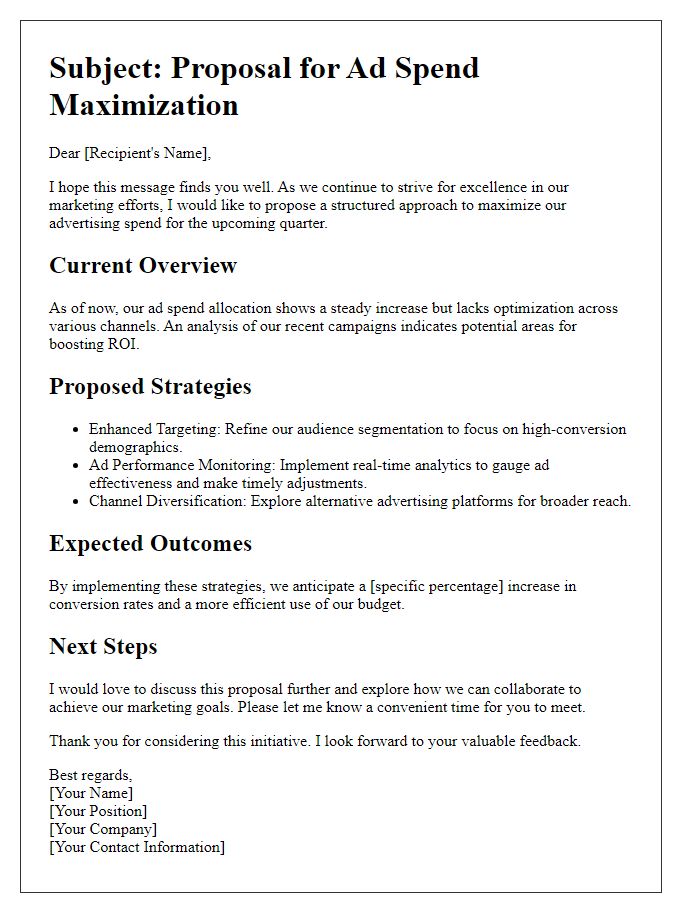 Letter template of ad spend maximization.