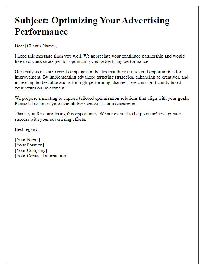 Letter template of advertising performance optimization.