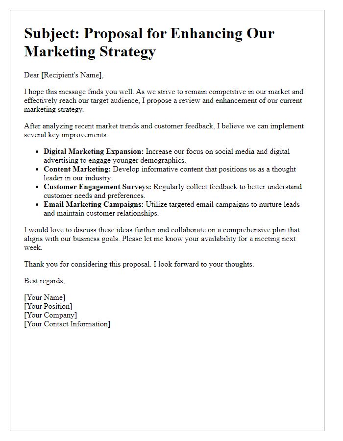 Letter template of marketing strategy enhancement.