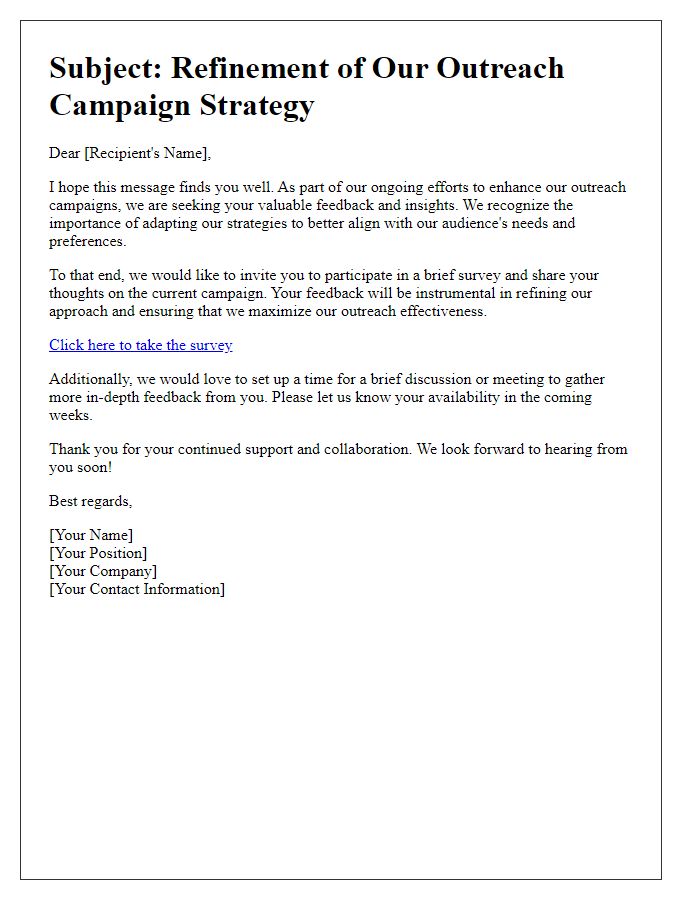 Letter template of outreach campaign refinement.