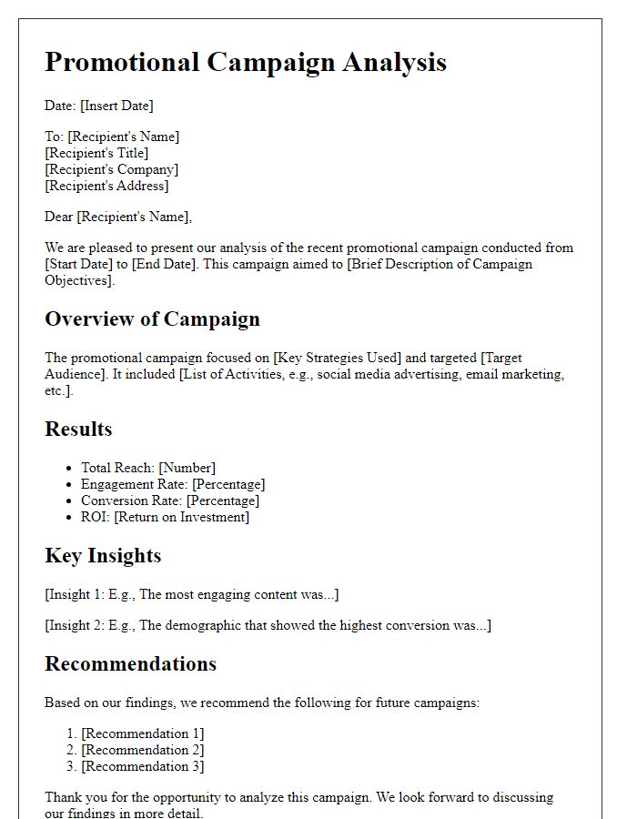 Letter template of promotional campaign analysis.