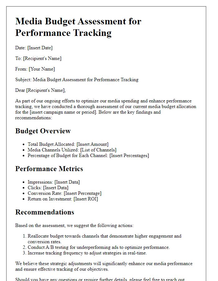 Letter template of media budget assessment for performance tracking