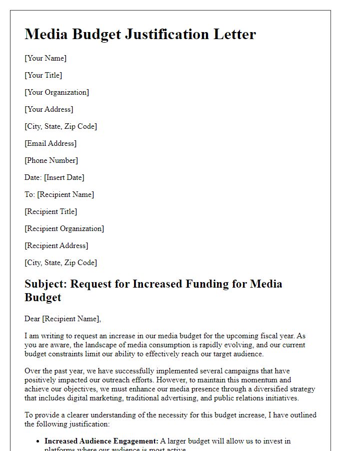 Letter template of media budget justification for increased funding