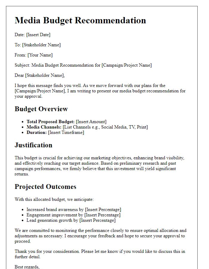 Letter template of media budget recommendation for stakeholder approval