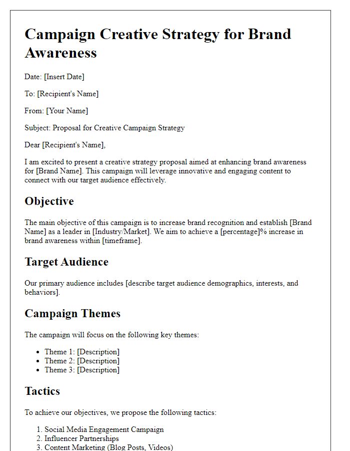 Letter template of campaign creative strategy for brand awareness.