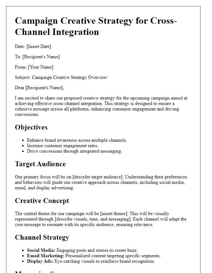 Letter template of campaign creative strategy for cross-channel integration.