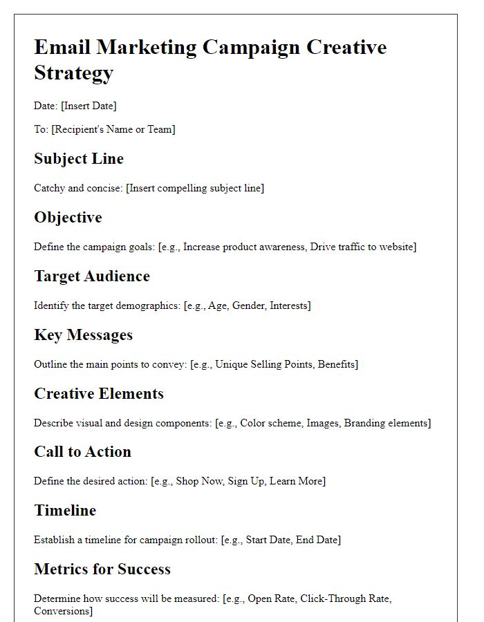 Letter template of campaign creative strategy for email marketing.