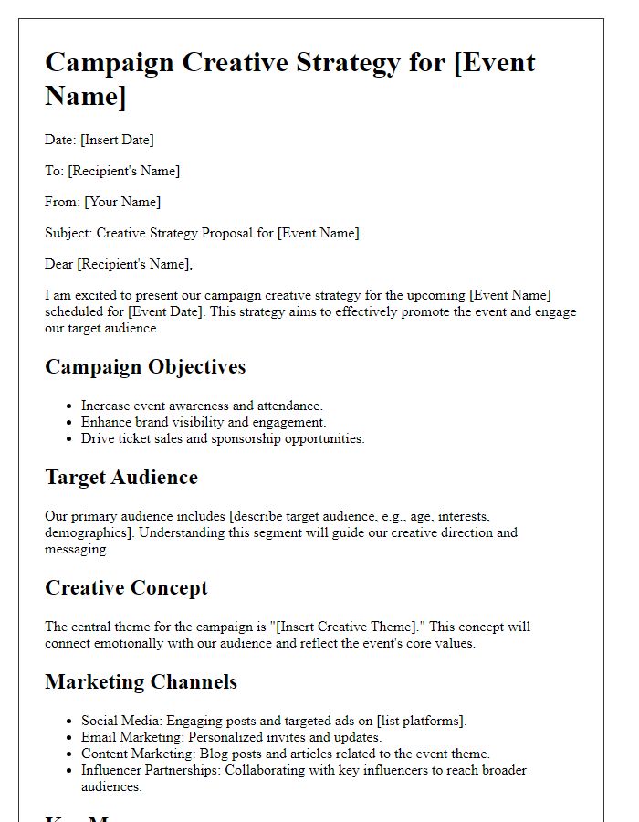 Letter template of campaign creative strategy for event marketing.