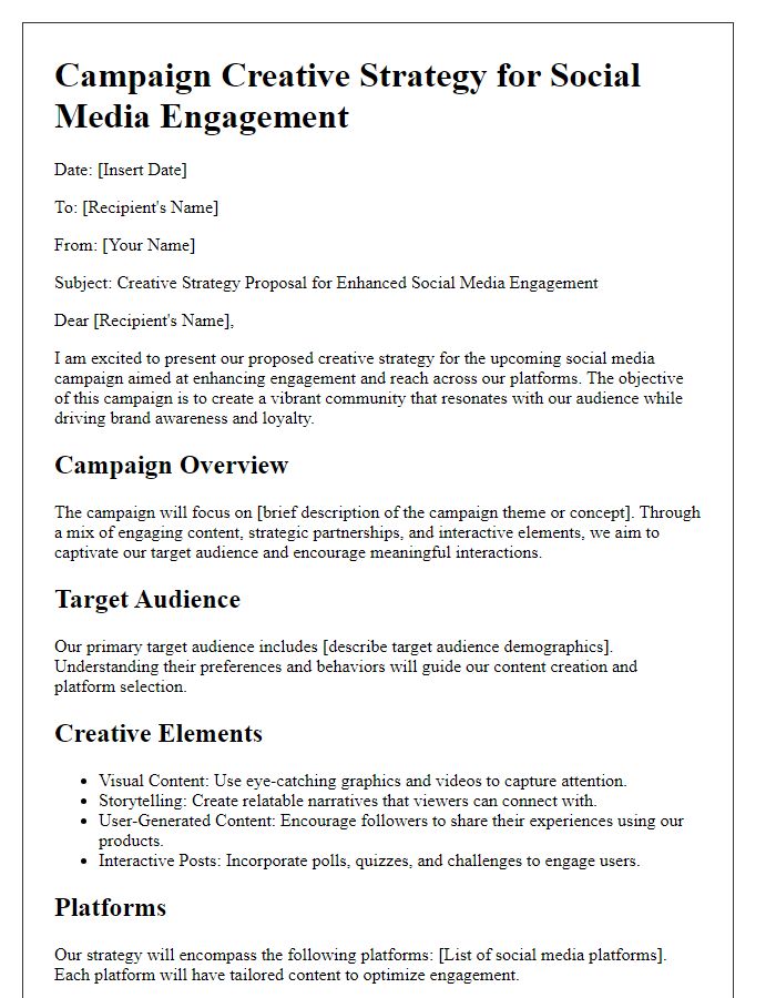 Letter template of campaign creative strategy for social media engagement.