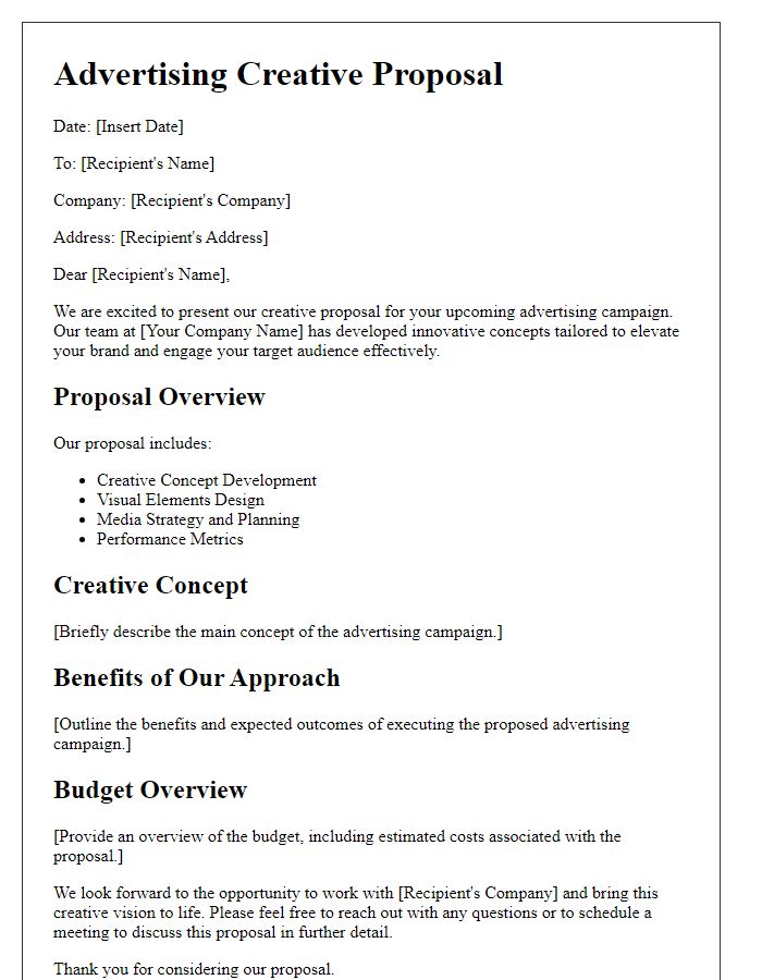 Letter template of advertising creative proposal