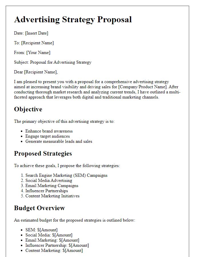 Letter template of advertising strategy proposal