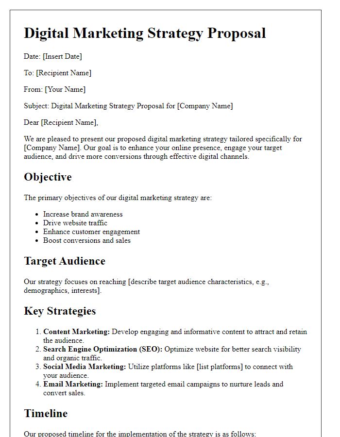 Letter template of digital marketing strategy