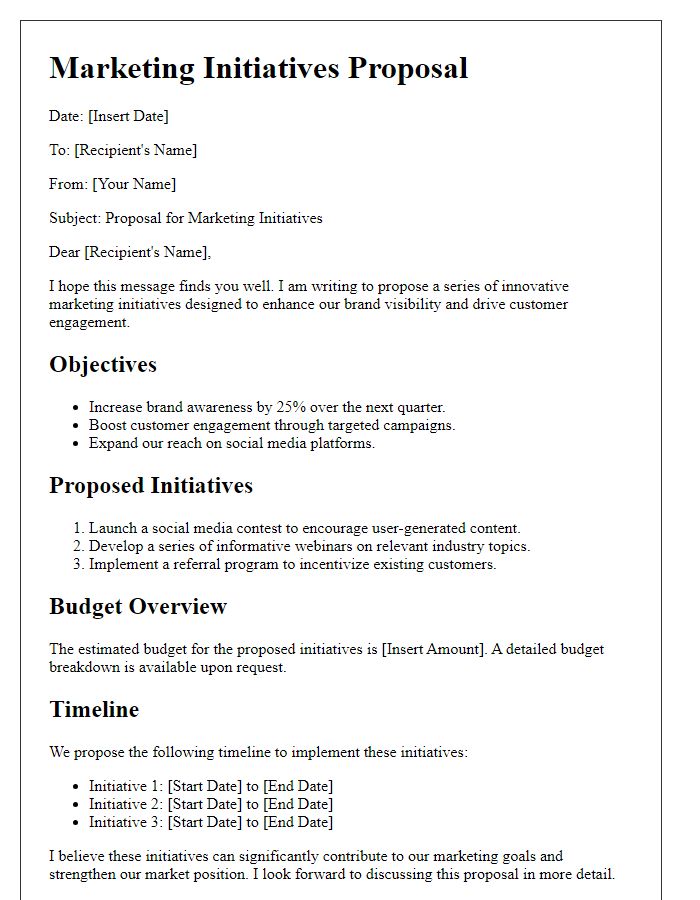 Letter template of marketing initiatives proposal