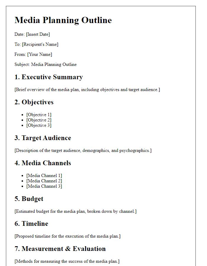 Letter template of media planning outline