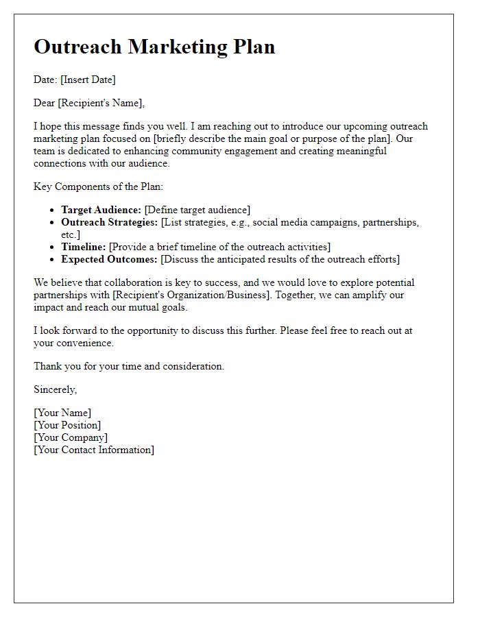 Letter template of outreach marketing plan