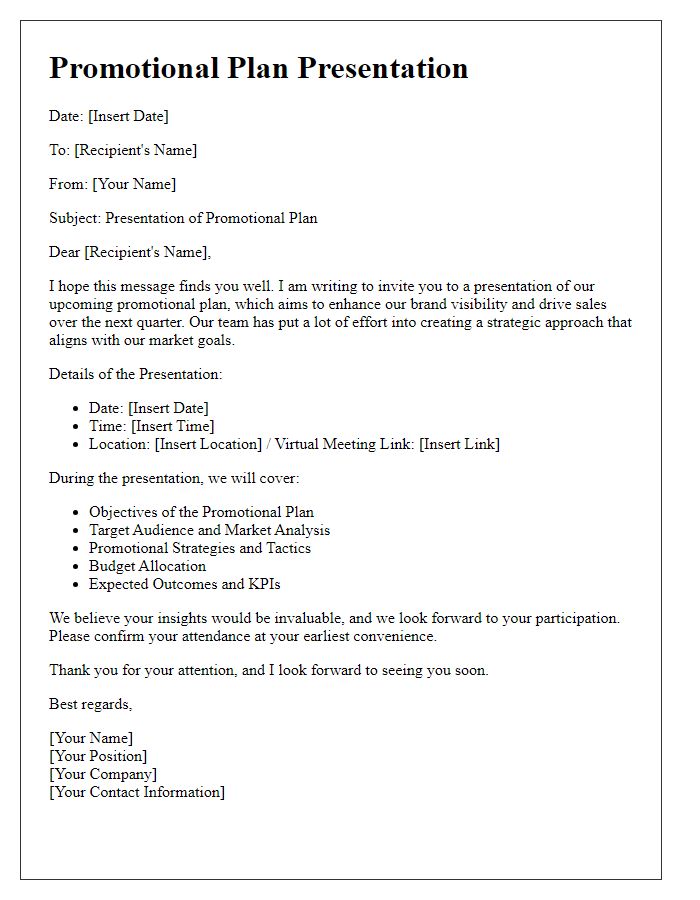 Letter template of promotional plan presentation