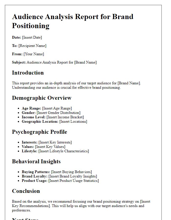 Letter template of audience analysis report for brand positioning.