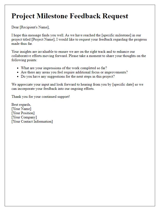 Letter template of Project Milestone Feedback Request