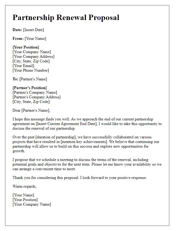 Letter template of formal partnership renewal proposal