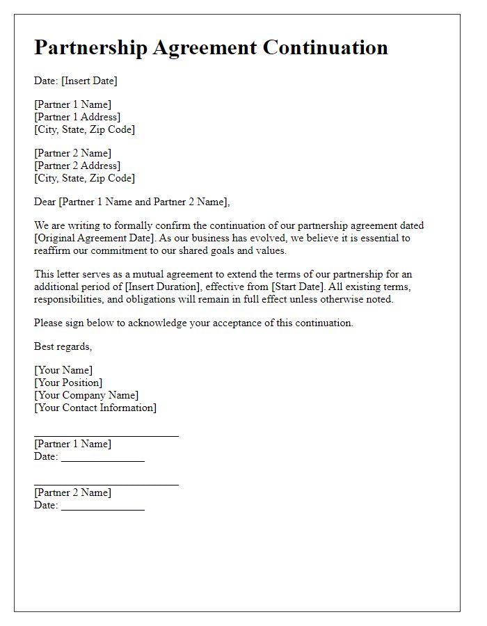 Letter template of partnership agreement continuation