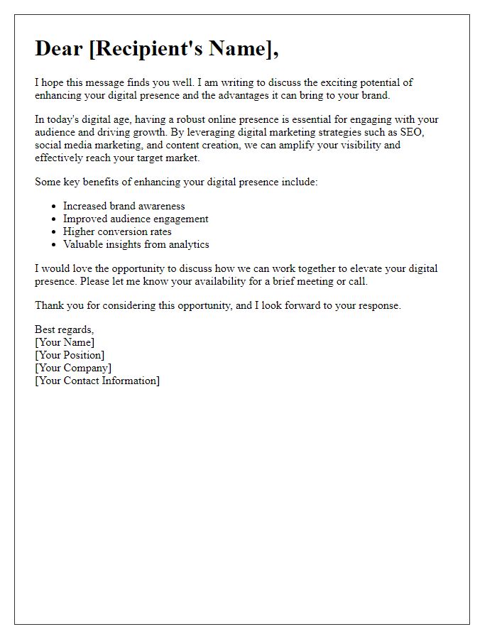 Letter template of digital presence amplification