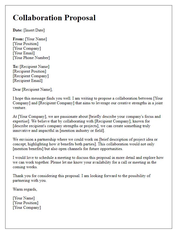 Letter template of collaboration proposal for creative joint ventures