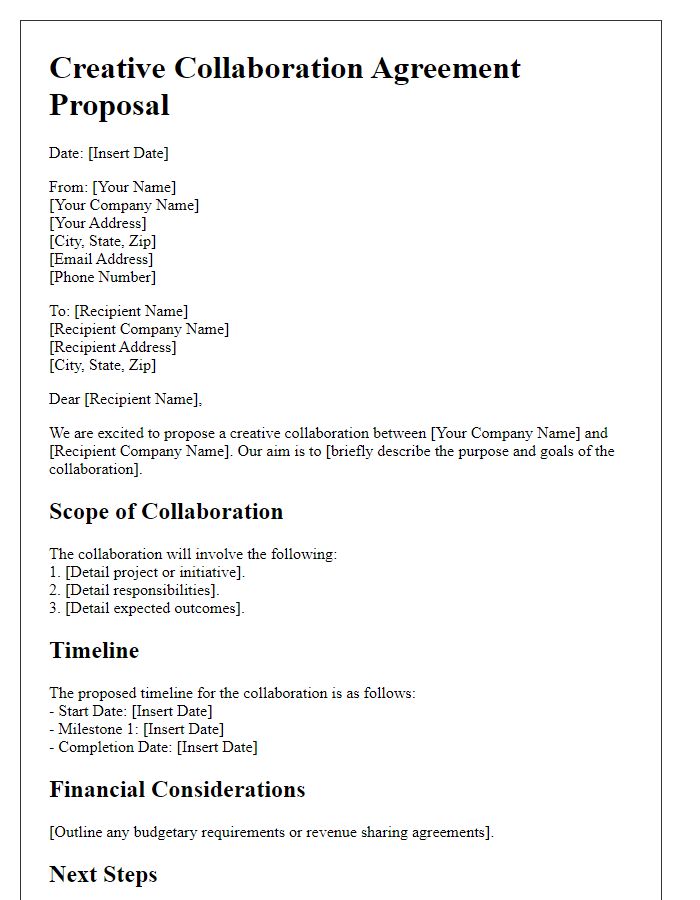 Letter template of creative collaboration agreement proposal