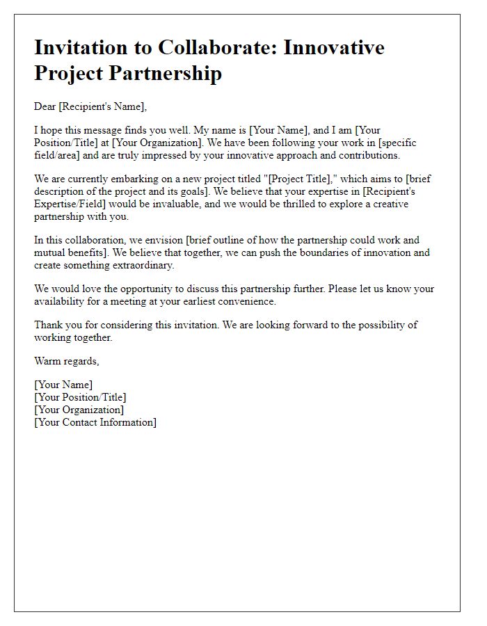 Letter template of creative partnership invitation for innovative projects