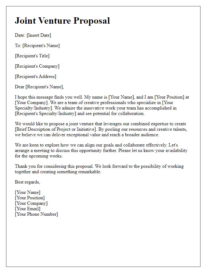 Letter template of joint venture request for creative professionals