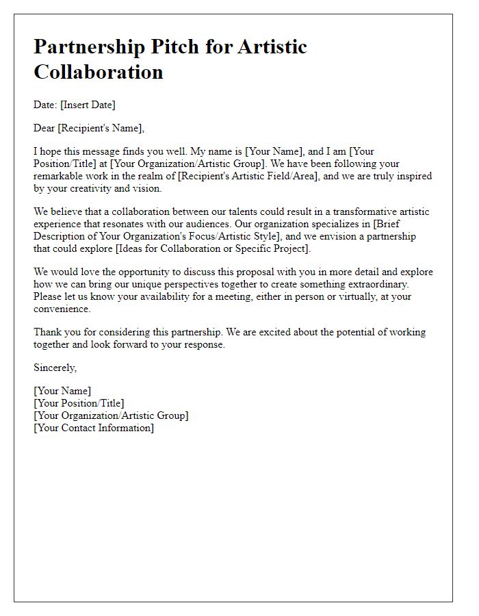 Letter template of partnership pitch for artistic collaboration