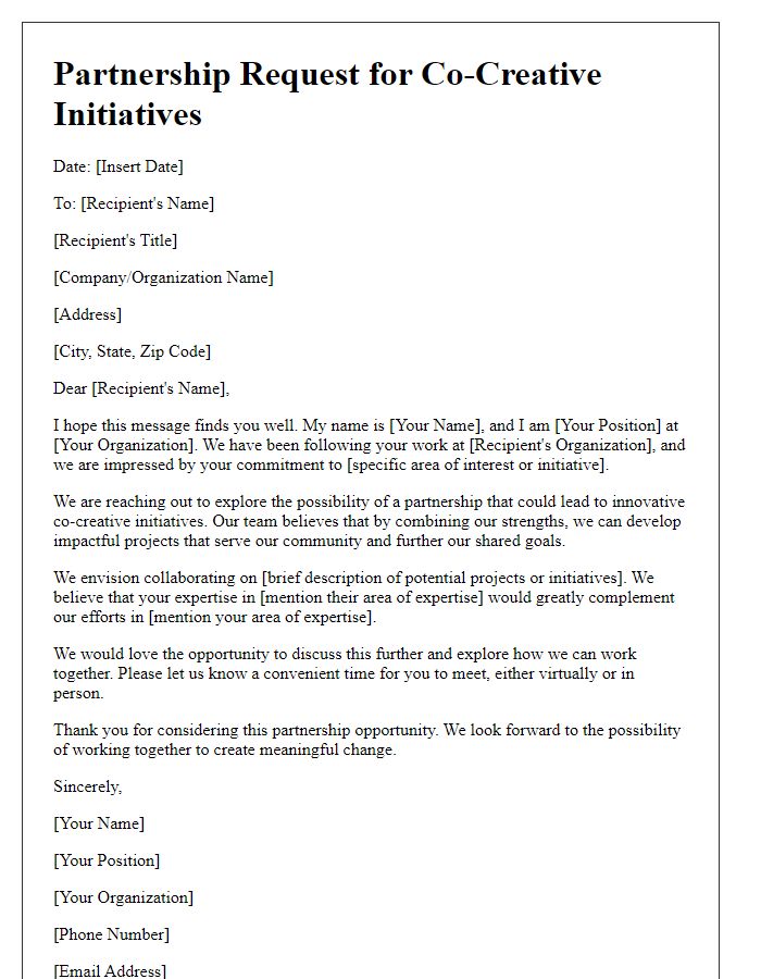 Letter template of partnership request for co-creative initiatives