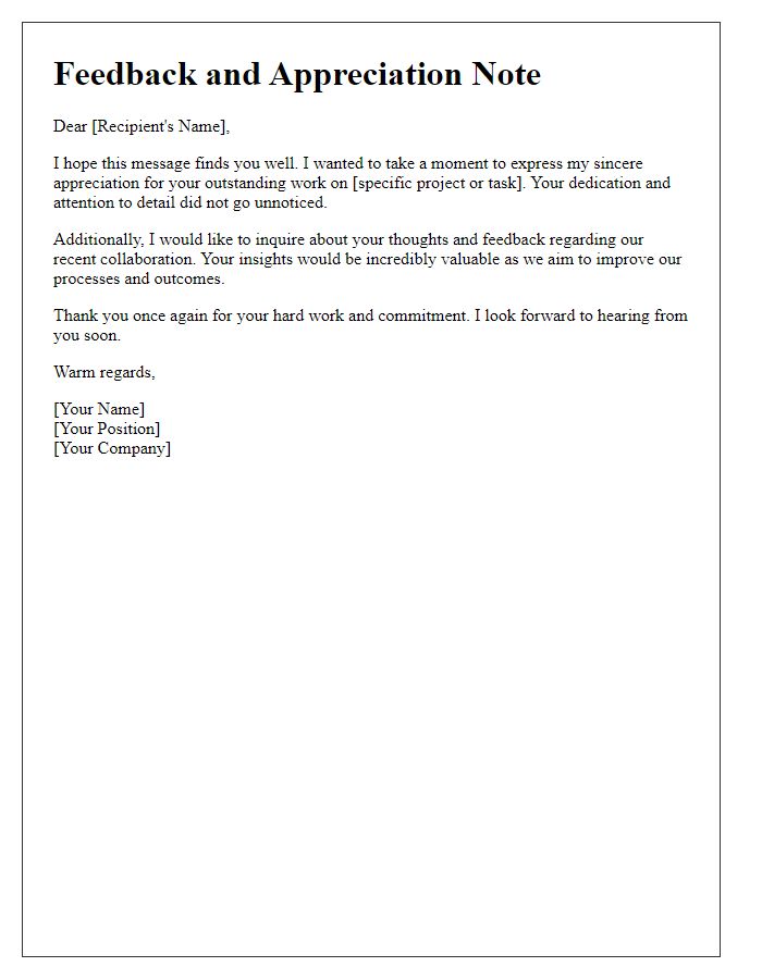 Letter template of positive feedback inquiry and appreciation note