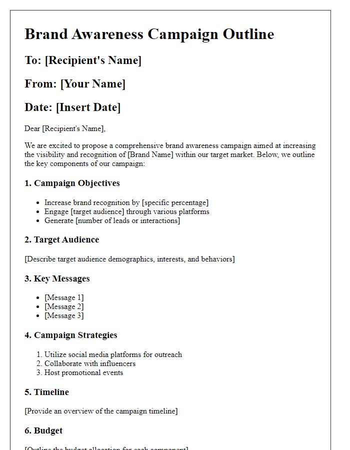 Letter template of brand awareness campaign outline