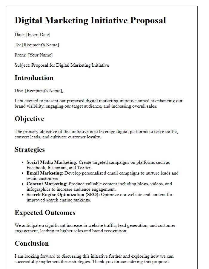 Letter template of digital marketing initiative description