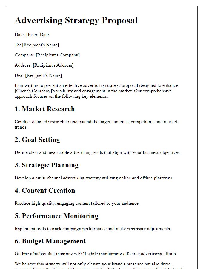 Letter template of effective advertising strategy proposal