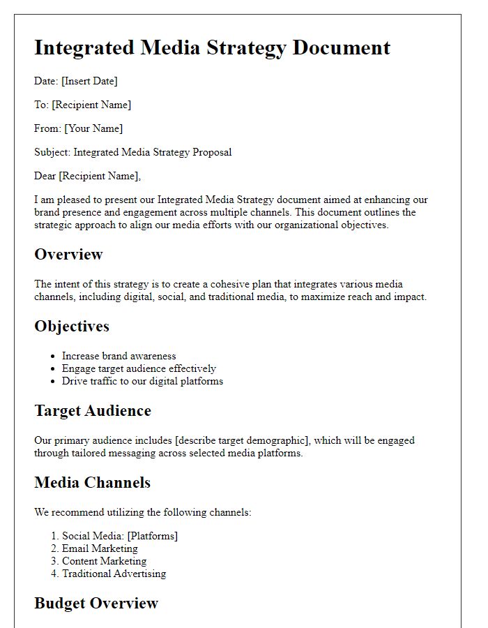 Letter template of integrated media strategy document