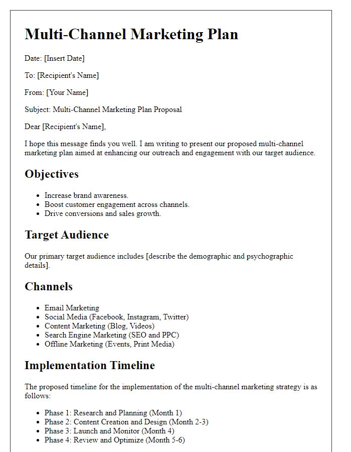 Letter template of multi-channel marketing plan