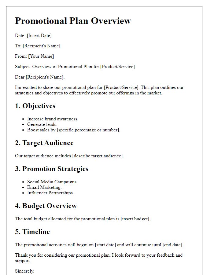 Letter template of promotional plan overview