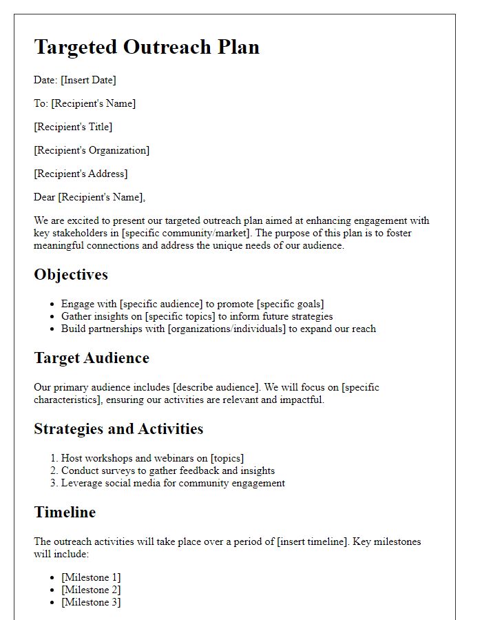 Letter template of targeted outreach plan