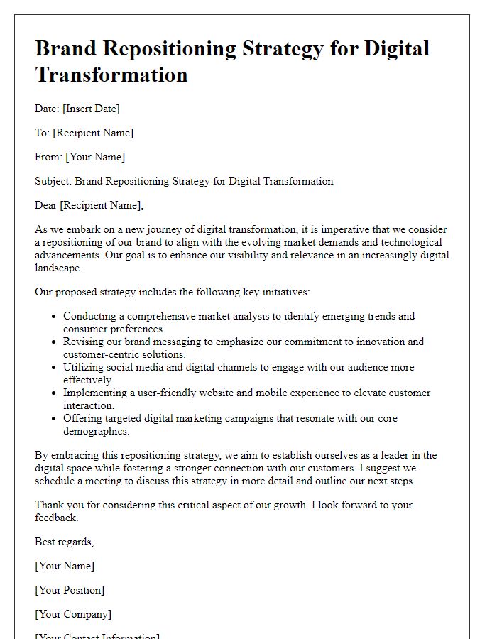 Letter template of brand repositioning strategy for digital transformation