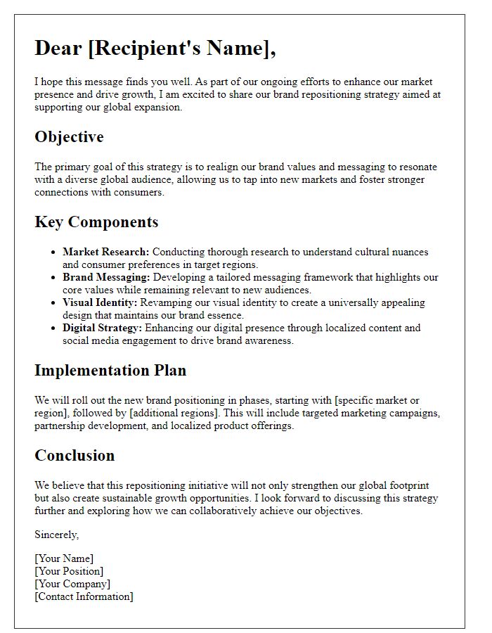 Letter template of brand repositioning strategy for global expansion