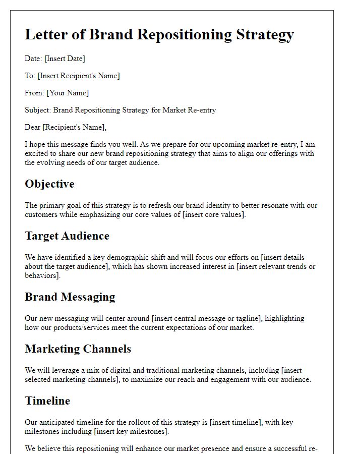 Letter template of brand repositioning strategy for market re-entry