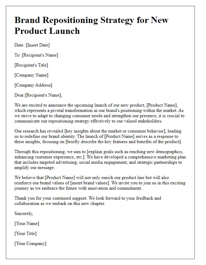 Letter template of brand repositioning strategy for new product launch