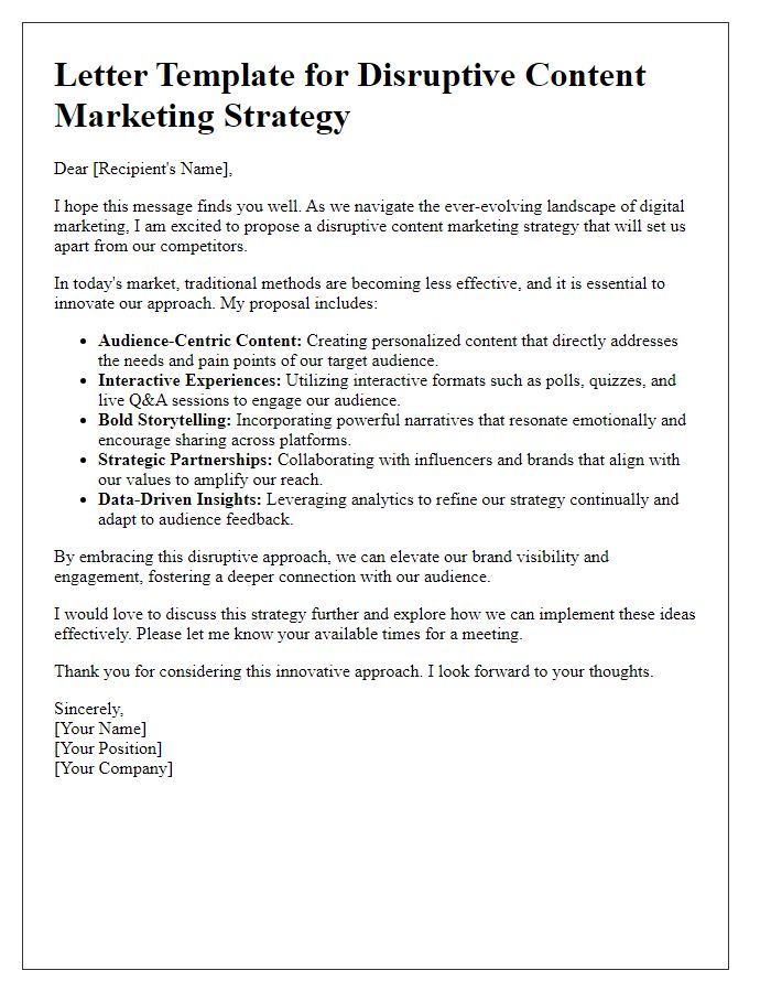 Letter template of a disruptive content marketing strategy