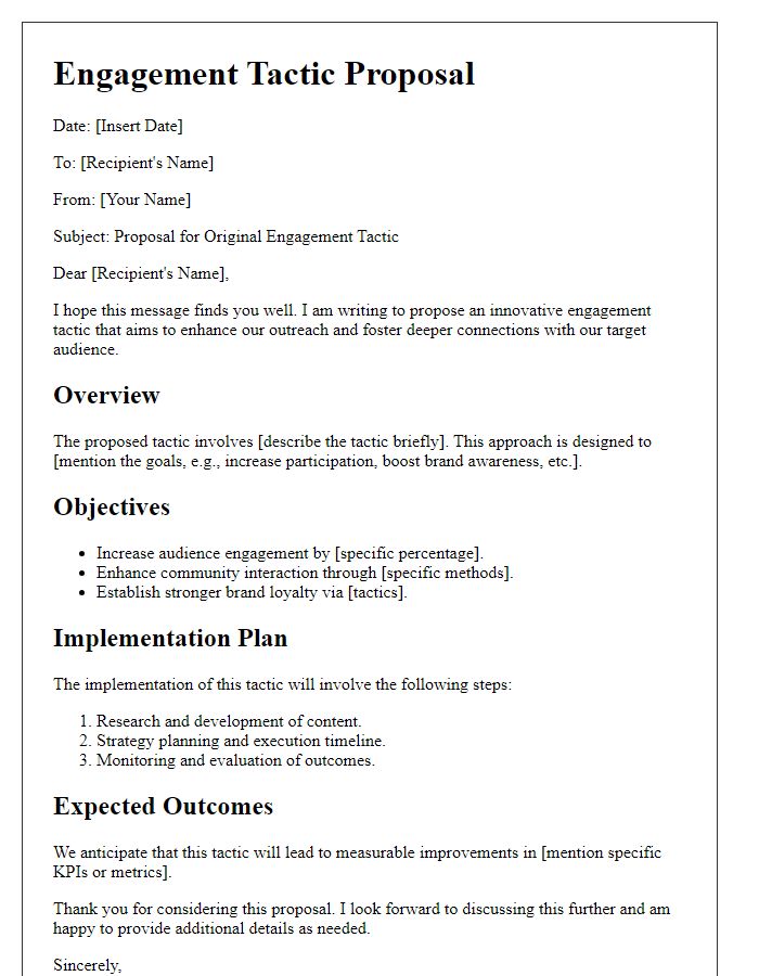 Letter template of an original engagement tactic proposal